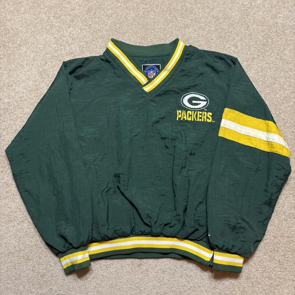 Vtg 90s Green Bay Packers Jacket Boys Large 14/16 Green NFL Pullover Windbreaker